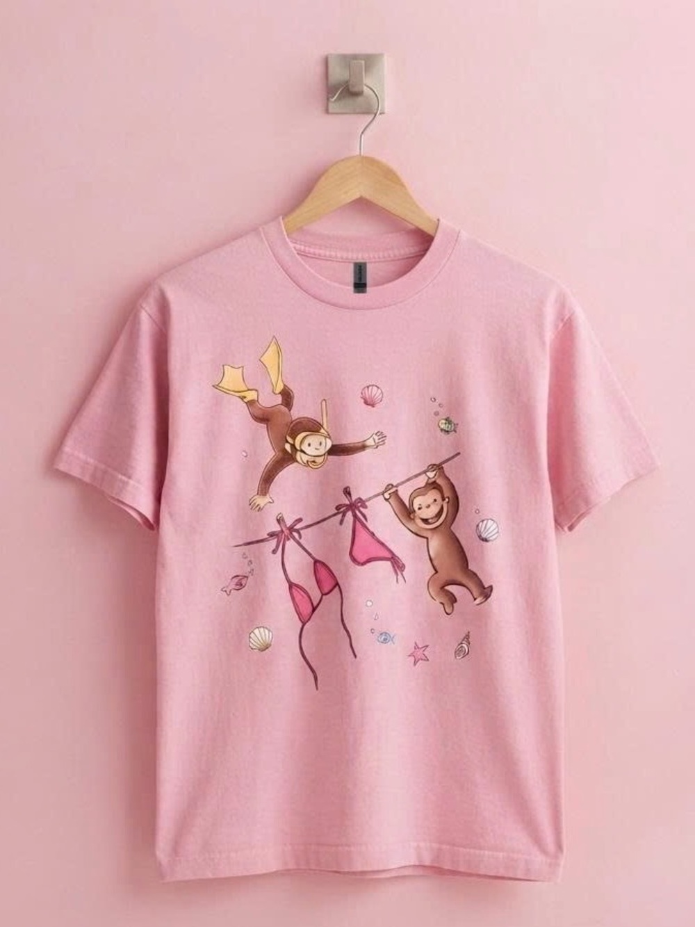 Curious George Scuba Diving Bikini Graphic T-Shirt Pink